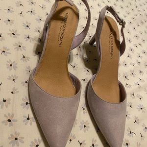 Christian Siriano lilac heels with pointed toe